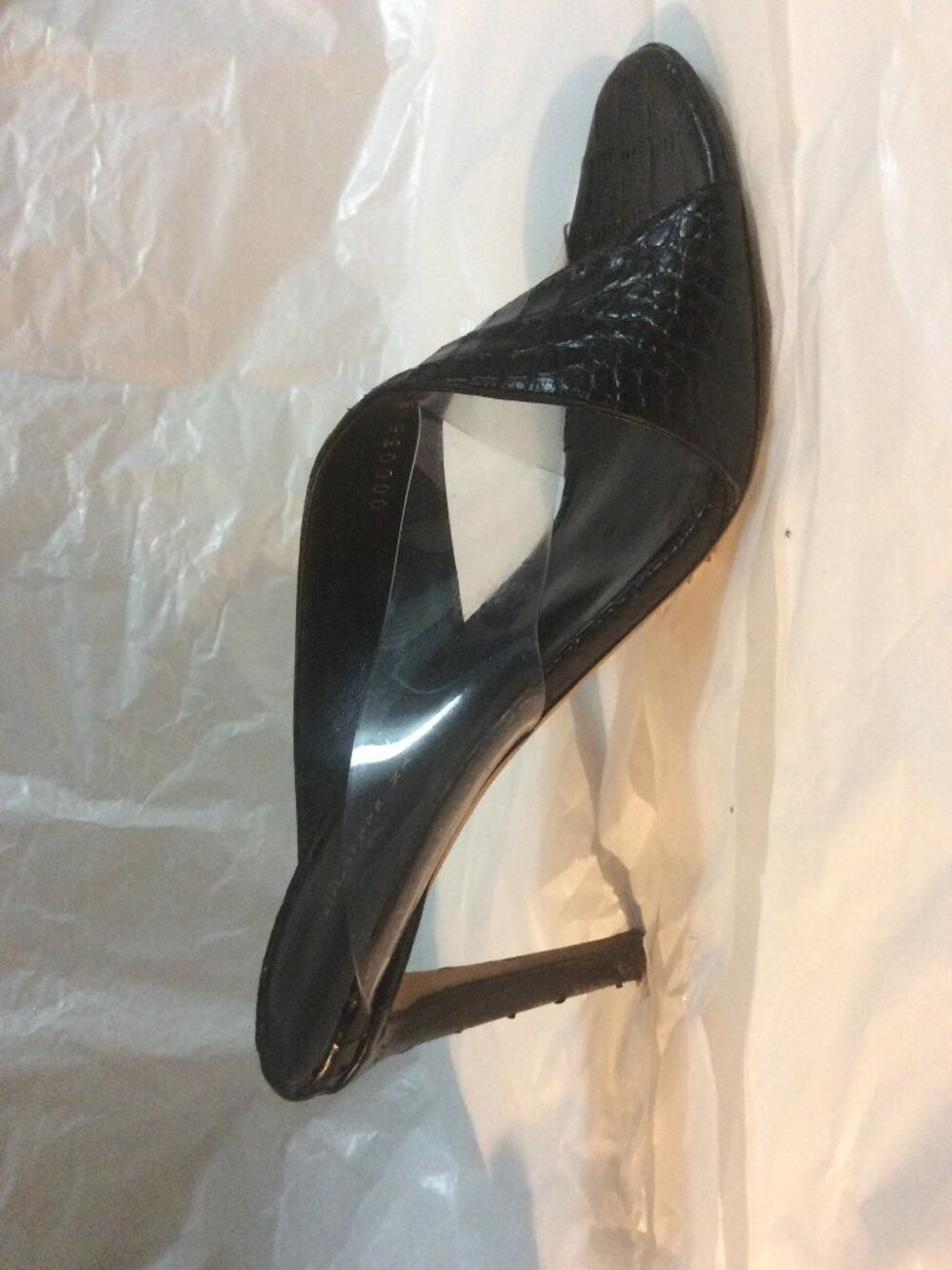 Giuseppe Zanotti Black Croc Embossed Leather Clear Strap Heeled Sandals 38.5